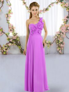  Floor Length Lilac Vestidos de Damas One Shoulder Sleeveless Lace Up