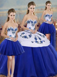  Royal Blue Sweetheart Lace Up Embroidery and Bowknot Vestidos de Quinceanera Sleeveless