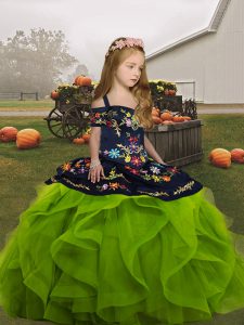 Attractive Ball Gowns Child Pageant Dress Olive Green Straps Organza Sleeveless Floor Length Lace Up