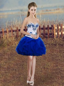  Royal Blue Sweetheart Lace Up Embroidery and Ruffles Dress for Prom Sleeveless