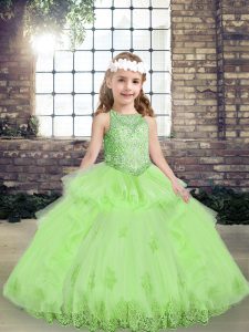  Lace Up Scoop Lace and Appliques Little Girls Pageant Dress Tulle Sleeveless