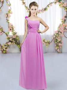 Romantic Lilac Empire Chiffon One Shoulder Sleeveless Hand Made Flower Floor Length Lace Up Damas Dress
