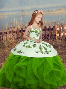  Floor Length Ball Gowns Sleeveless Green Kids Pageant Dress Lace Up