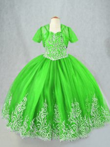 Modern Floor Length Little Girls Pageant Gowns Tulle Sleeveless Beading and Embroidery