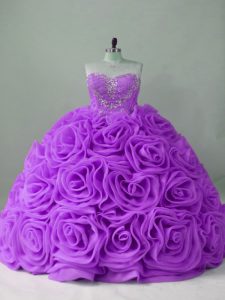 New Arrival Lavender Sleeveless Brush Train Beading Quinceanera Gowns