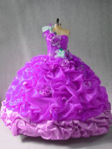  Organza Sleeveless Floor Length 15 Quinceanera Dress and Pick Ups and Hand Made Flower