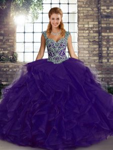 Exceptional Purple Sleeveless Beading and Ruffles Floor Length 15 Quinceanera Dress