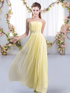 Customized Yellow Court Dresses for Sweet 16 Chiffon Sweep Train Sleeveless Beading