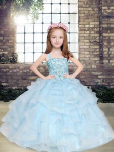 Popular Sleeveless Lace Up Floor Length Beading and Ruffles Little Girls Pageant Dress Wholesale