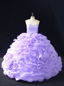 Stylish Sweetheart Sleeveless Quinceanera Dresses Beading and Pick Ups and Hand Made Flower Lavender Organza