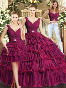  Sleeveless Backless Floor Length Ruffled Layers Sweet 16 Dresses