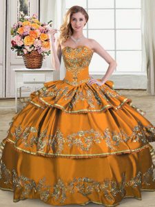  Satin and Organza Sweetheart Sleeveless Lace Up Embroidery and Ruffled Layers 15 Quinceanera Dress in Brown