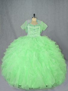  Sleeveless Floor Length Beading and Ruffles Lace Up Quinceanera Dress