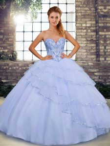  Ball Gowns Sleeveless Lavender Quinceanera Dresses Brush Train Lace Up