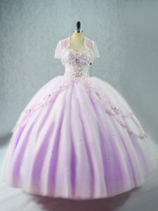  Sleeveless Floor Length Beading Lace Up Sweet 16 Dresses with Lavender