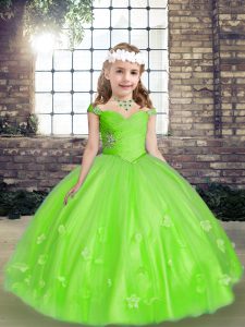  Sleeveless Beading and Hand Made Flower Floor Length Pageant Gowns For Girls