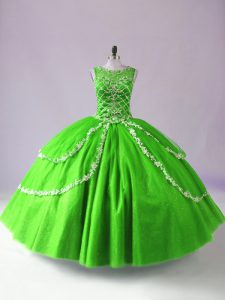 Perfect Green Quinceanera Dresses Sweet 16 and Quinceanera with Beading and Appliques Scoop Sleeveless Zipper