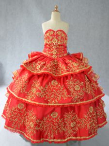Latest Sweetheart Sleeveless Lace Up Kids Pageant Dress Red Satin
