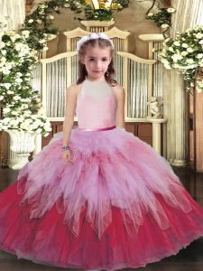 Beautiful High-neck Sleeveless Backless Pageant Gowns For Girls Multi-color Tulle