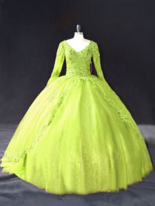 Gorgeous Long Sleeves Lace Up Floor Length Lace and Appliques Sweet 16 Dresses