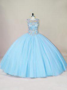 Beautiful Tulle Sleeveless Floor Length 15 Quinceanera Dress and Beading