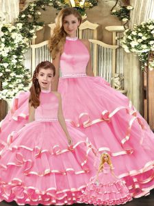 Fine Floor Length Ball Gowns Sleeveless Pink Sweet 16 Dresses Lace Up