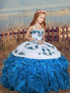 Admirable Sleeveless Floor Length Embroidery and Ruffles Kids Pageant Dress