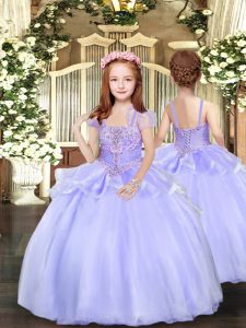 Simple Beading Child Pageant Dress Lavender Lace Up Sleeveless Floor Length