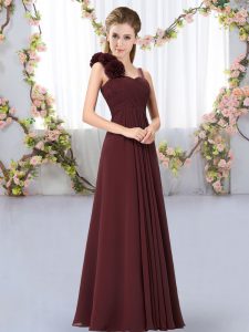 Elegant Hand Made Flower Dama Dress for Quinceanera Brown Lace Up Sleeveless Floor Length
