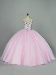 Best Sleeveless Tulle Lace Up Vestidos de Quinceanera in Baby Pink with Beading