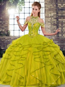 Popular Floor Length Ball Gowns Sleeveless Olive Green Quinceanera Dresses Lace Up