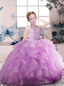  Floor Length Ball Gowns Sleeveless Lilac Pageant Gowns For Girls Zipper