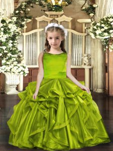 Sweet Organza Sleeveless Floor Length Little Girl Pageant Dress and Ruffles