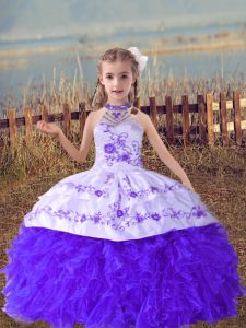  Sleeveless Lace Up Floor Length Beading and Embroidery and Ruffles Little Girl Pageant Gowns