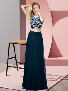 Popular Floor Length Teal Prom Evening Gown Scoop Sleeveless Backless