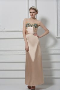 Attractive Champagne Lace Up Evening Dress Lace and Appliques Sleeveless Floor Length