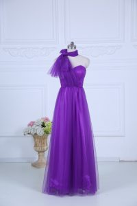  Sleeveless Floor Length Ruching Zipper Dama Dress with Eggplant Purple