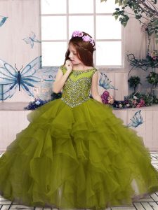  Scoop Sleeveless Lace Up Little Girls Pageant Gowns Olive Green Organza