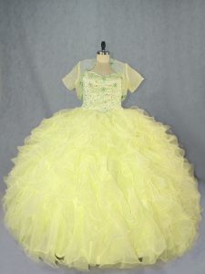 Custom Designed Sweetheart Sleeveless Lace Up Ball Gown Prom Dress Yellow Organza