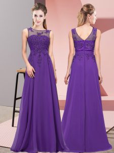  Floor Length Empire Sleeveless Purple Quinceanera Dama Dress Zipper
