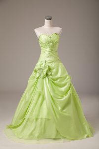 Custom Fit Ball Gowns 15 Quinceanera Dress Yellow Green Sweetheart Organza Sleeveless Floor Length Lace Up