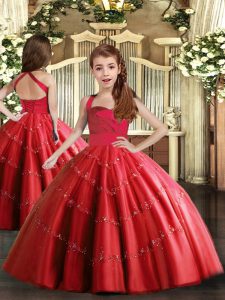 High End Red Straps Lace Up Beading Kids Formal Wear Sleeveless
