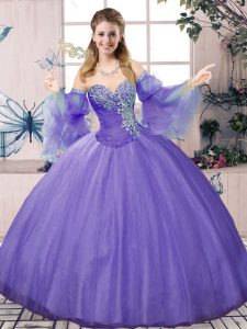 Superior Lavender Sleeveless Tulle Lace Up Quince Ball Gowns for Sweet 16 and Quinceanera