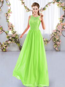 Spectacular Yellow Green Sleeveless Lace Floor Length Dama Dress for Quinceanera
