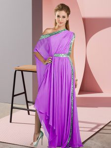 Fancy Lavender Sleeveless Asymmetrical Sequins Side Zipper Prom Dresses