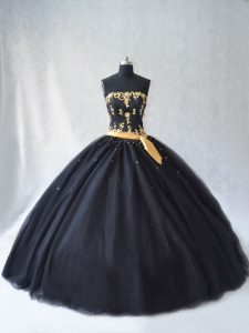Sweet Appliques Sweet 16 Dress Black Lace Up Sleeveless Floor Length