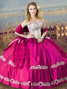  Sweetheart Sleeveless Quinceanera Dress Floor Length Beading and Embroidery Fuchsia