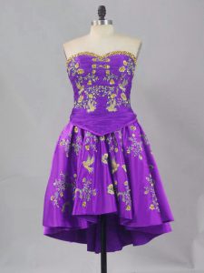  Eggplant Purple Lace Up Sweetheart Embroidery Evening Dress Taffeta Sleeveless
