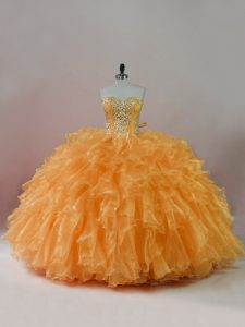 Traditional Orange Sweetheart Lace Up Beading and Ruffles Sweet 16 Dresses Sleeveless