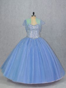  Blue Sweetheart Neckline Beading Quinceanera Gown Sleeveless Lace Up